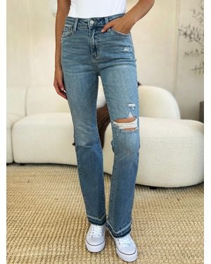 TRUEDAMES Full Size Mid Rise Destroyed Hem Distressed Jeans - Blue