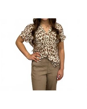Elan Casablaca Print Blouse - Brown