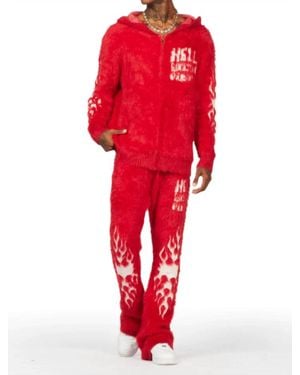 Rockstar Original Stacked Flare Knitted Mohair Track Set - Red