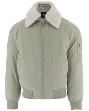 BOSS Shearling Collar Nylon Bomber Jacket - Gray