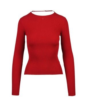 Courreges Ribbed Long-Sleeved Knit Top With Subtle Back Strap Detail - Red