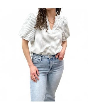 Staccato Striped Puff Sleeve Blouse - Blue