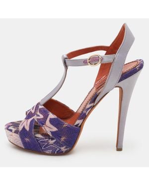 Missoni Knit Fabric And Leather T-Strap Platform Sandals - Gray