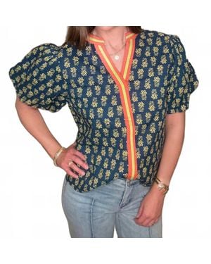 Thml Puff Sleeve V Neck Top - Blue