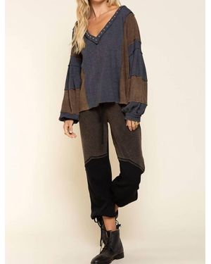 Pol Stud Detail Balloon Sleeve Top - Blue