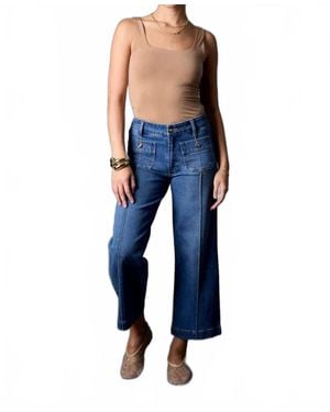 Blue Revival Patch Pocket Mid Rise Recycled Wide Leg Crop Jean - Blue