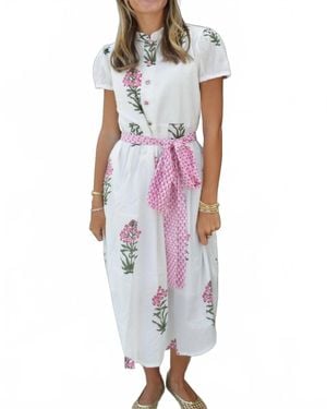Farylina Short Sleeve Floral Dress - White