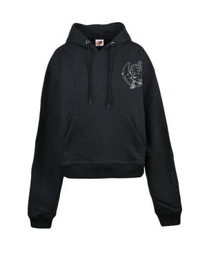Sky High Farm Eye-Catching Rhinestone Cropped Cotton Hoodie - Black