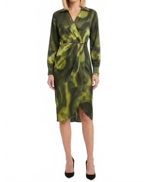 Nicole Miller Long Sleeve Tie Dye Wrap Dress - Green