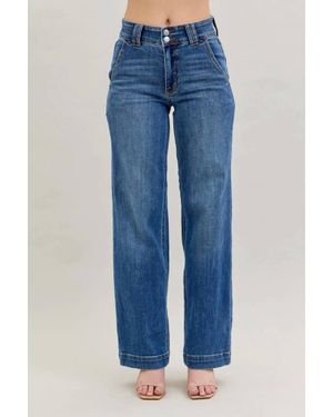Judy Blue High Waist Double Button Wide Leg Denim Jeans -Plus - Blue