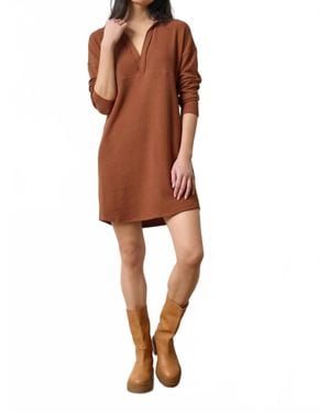 Lilla P Split Neck Collared Mini Dress - Brown