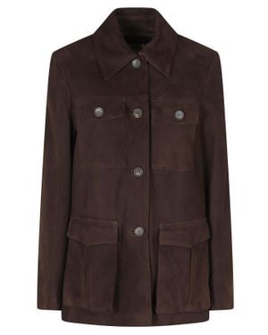 Semicouture Mocha Penny Ribbed Cuffs Leather Jacket - Brown