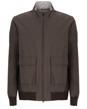 Herno Cotton High-Neck Bomber Jacket - Brown