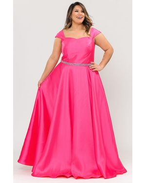 TRUEDAMES Cap Sleeve Plus Size Gown - Pink
