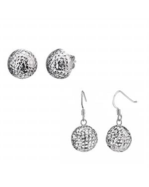 Gold & Honey Set Of Mesh Drop And Diamond Cut Stud Earrings - Metallic