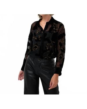 EsQualo Burnout Flower Blouse - Black