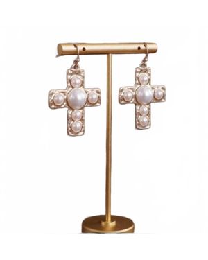 PennyLine Inc Vintage Cross Earrings - White