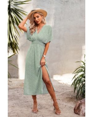 TRUEDAMES V Neck Speckled Side Split Fit Maxi Dress - Green