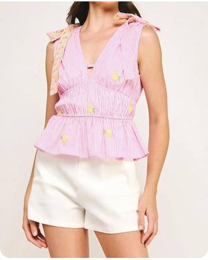 Strut & Bolt Lemon Embroidery Bow Strap Top - Pink