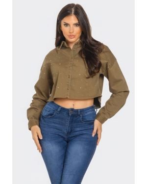 TRUEDAMES Bling Denim Button Down Shirt - Blue