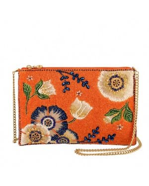 Mary Frances Wild Abandon Beaded Floral Mini Crossbody Bag - Orange