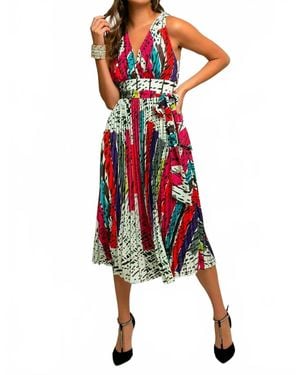 Eva Franco Odette Pleated Midi Dress - Red