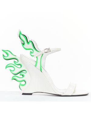 Prada Flame Wedge Neon Patent Fire Heel Sandals - Green