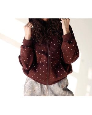 Pretty Garbage Polka Dot Crush Zip Up Hoodie - Brown
