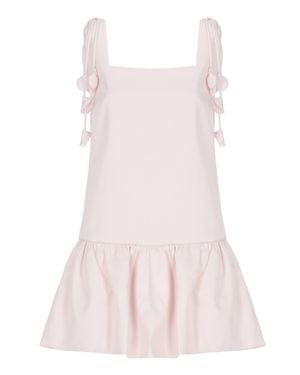 Self-Portrait Flared Mini Dress With Squared Neckline And Floral Accents - Pink