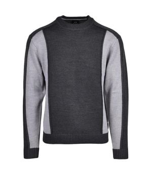 ARMANI EXCHANGE Two-Tone Knit Wool-Blend Sweater - Blue