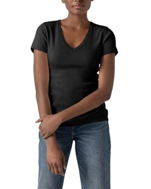 Lilla P Short Sleeve V Neck Tee Top - Black