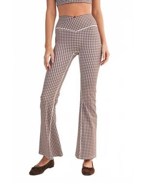 Kimberly C Gingham Print High Waist Crossover Flare Legging - Multicolor