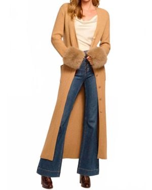 Ramy Brook Louise Wool Blend Faux Fur Trim Duster Sweater - Blue
