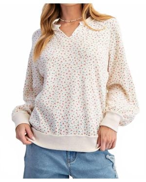 Easel Dainty Ditsy Flower Thermal Pullover Top - Gray