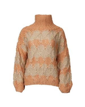 Pol Open-Knit Chunky Turtleneck Sweater - Brown