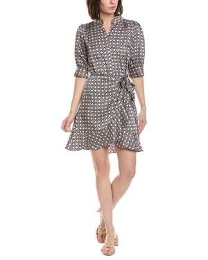 Cece Open Collar Ruffle Wrap Dress - Gray