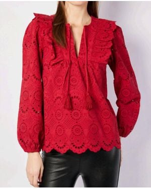 Sail To Sable Ruffle Front Top With Tassels - Red