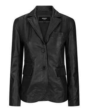TruClothing Real Leather Slim Fit 2 Button Blazer - Black