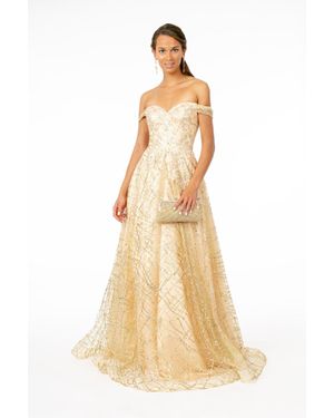 TRUEDAMES Glitter Off The Shoulder Formal Dress - Natural