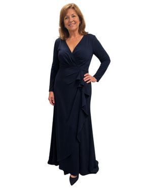 Jovani Crepe Long Sleeve Evening Dress - Blue