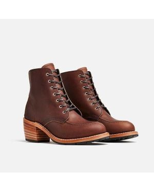 Red Wing Wing Heritage Clara 3406 Boots Leather Lace Up Block Heel - Brown
