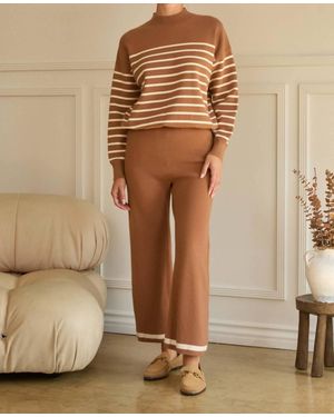 Skies Are Blue Striped Knit Pullover Sweater - Natural