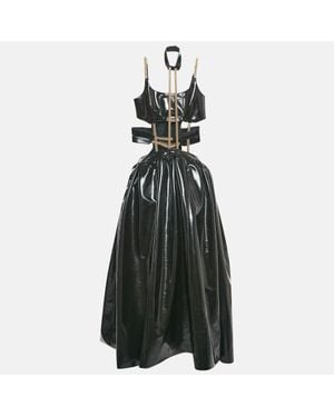 Christopher Kane Faux Leather Cut-Out Strap Detail Maxi Dress - Black