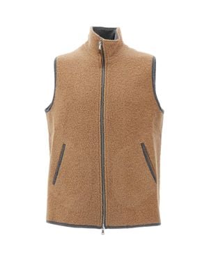 ALPE PIANO Sleeveless High Collar Jacket - Brown