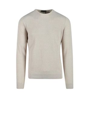 Ferrante Royal Red Crewneck Cotton Sweater - White