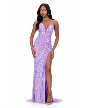 Ashley Lauren Fitted Beaded Gown - Purple