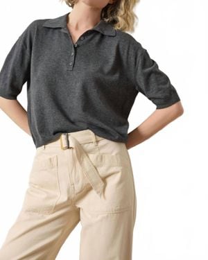 Lilla P Drop Shoulder Polo Neck Sweater - Gray