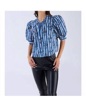Beyond By Vera Lilly Puff Sleeve Blouse - Blue