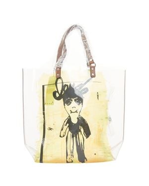 Marni 2010 Cristal Claude Puppet Print Leather Handles Clear Pvc Tote Bag - Metallic
