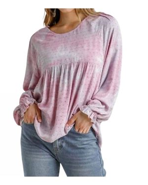 Umgee Swiss Dot Babydoll Blouse - Multicolor